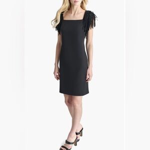 NWT DKNY Elegant Black Sheath Fringe Dress